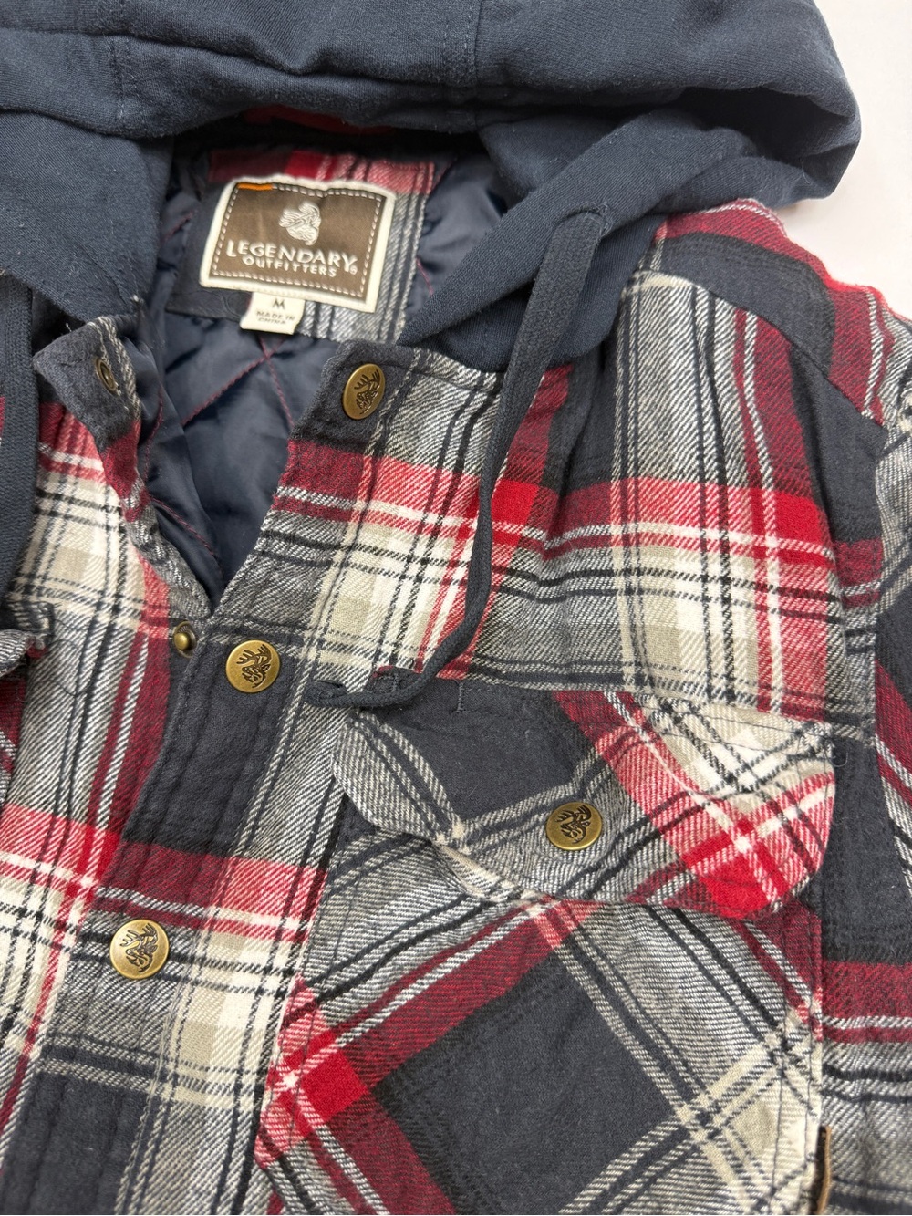 Legendary Outfitters Men's Hooded Plaid Flannel Quilted Shirt Jacket Shacket